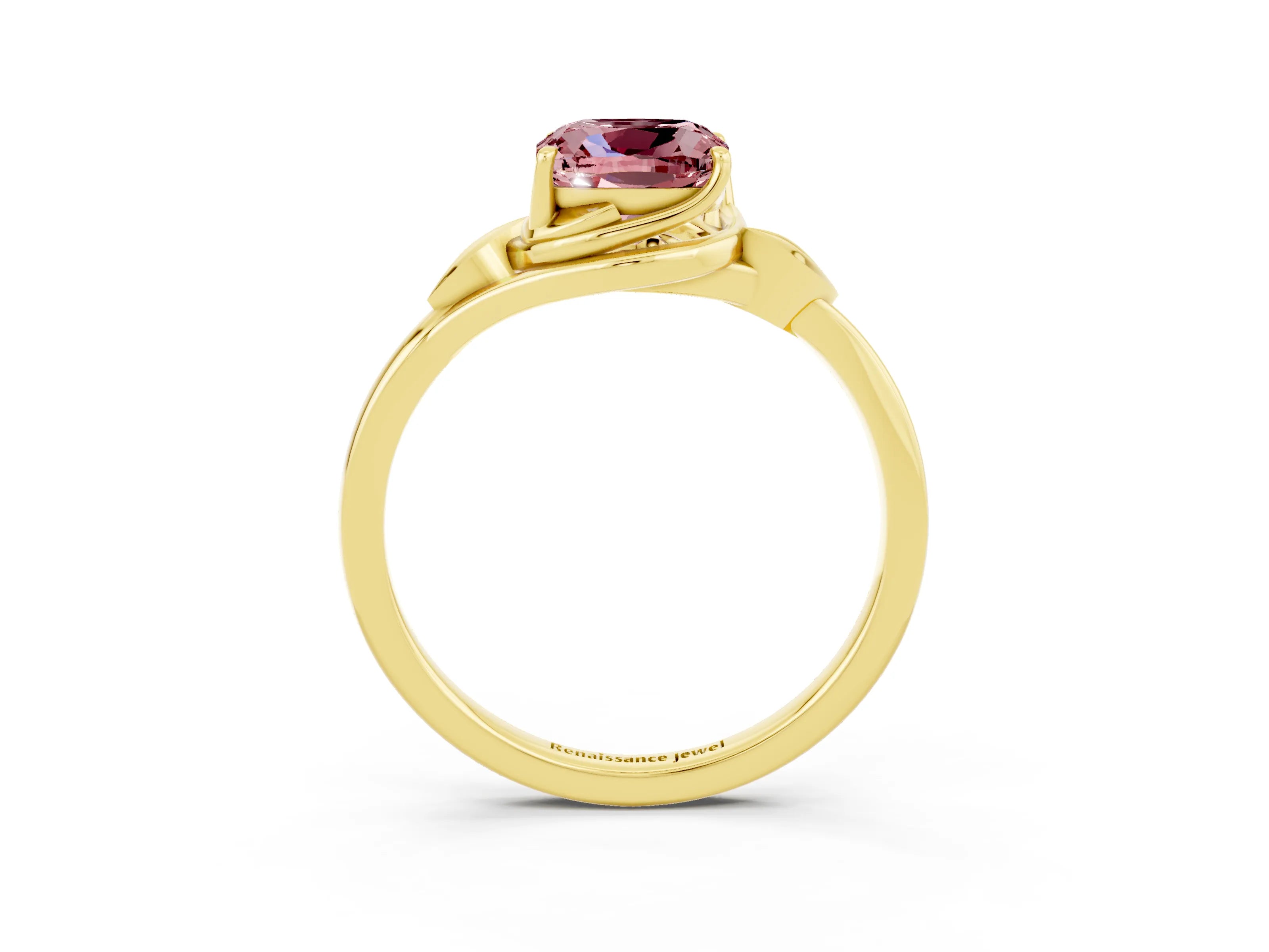 Yellow gold Cushion Cut Morganite Solitaire Ring with Twist Band and Four-Prong Setting_27
