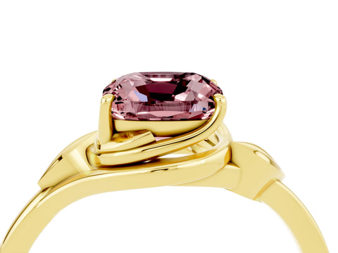 Yellow gold Cushion Cut Morganite Solitaire Ring with Twist Band and Four-Prong Setting_28