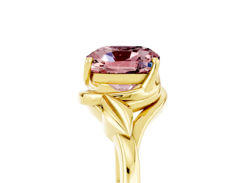 Yellow gold Cushion Cut Morganite Solitaire Ring with Twist Band and Four-Prong Setting_29
