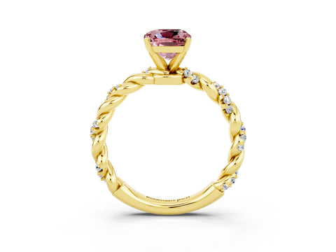 Yellow gold Cushion Cut Morganite Solitaire Ring with Twisted Band and Pavé Accents_3
