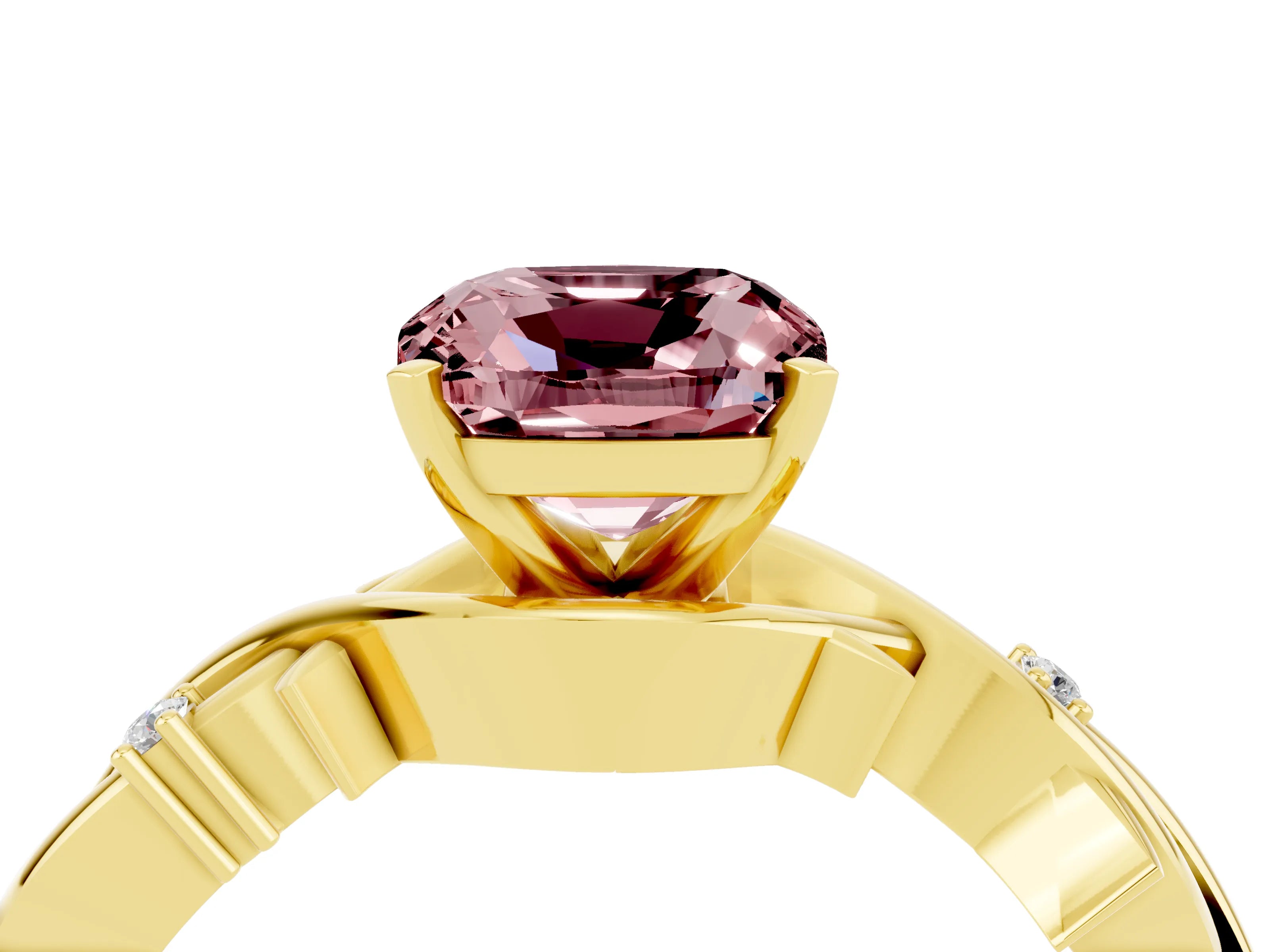 Yellow gold Cushion Cut Morganite Solitaire Ring with Twisted Band and Prong Setting_4