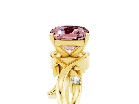 Yellow gold Cushion Cut Morganite Solitaire Ring with Twisted Band and Prong Setting_5