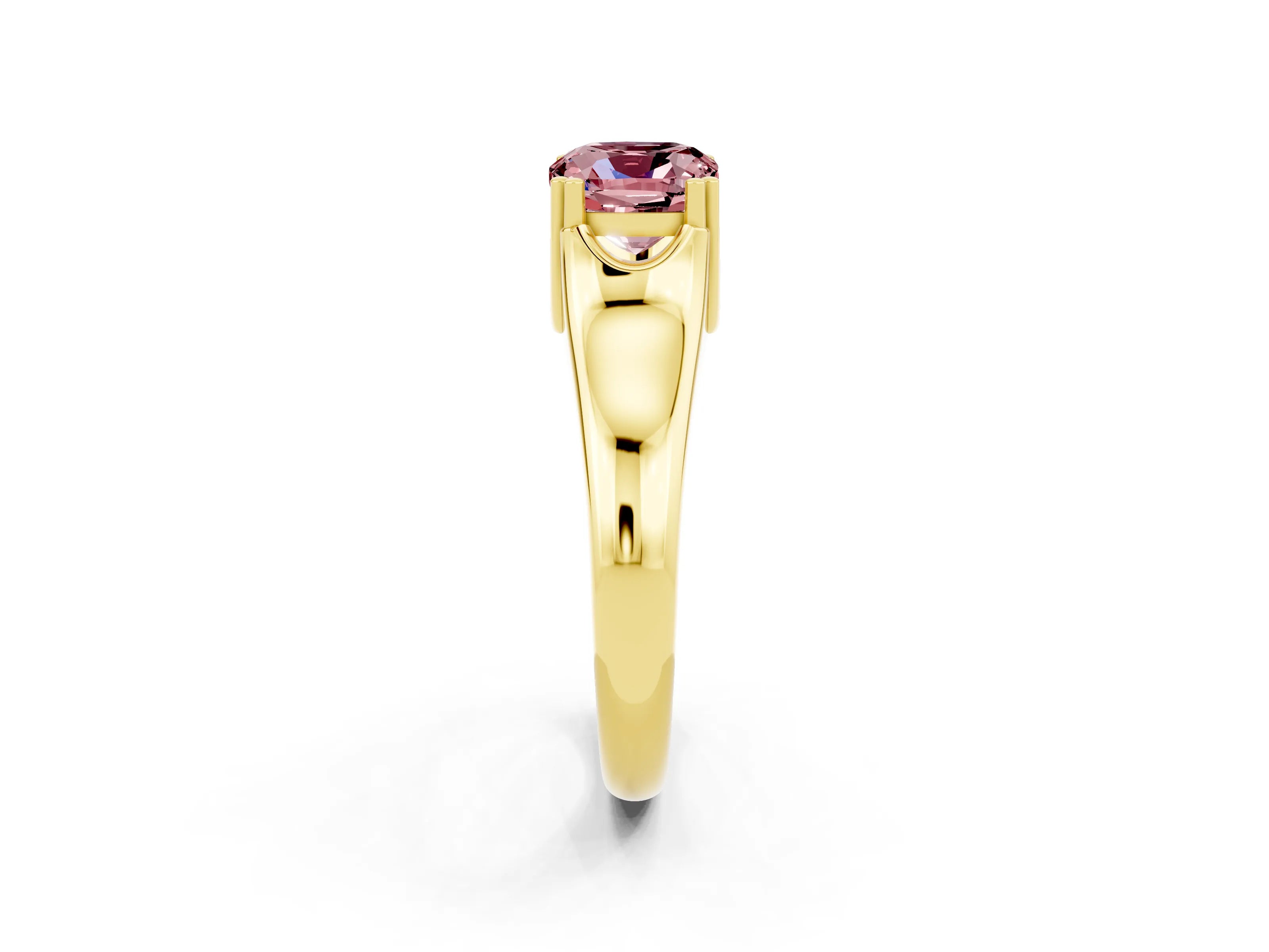 Yellow gold Cushion Cut Morganite Solitaire Ring with Wide Band and Prong Setting_2