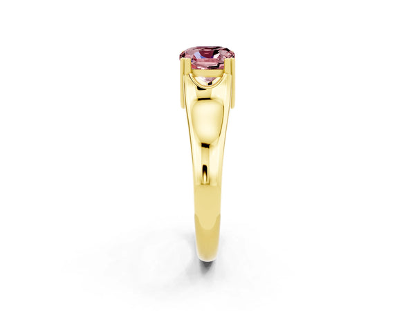 Yellow gold Cushion Cut Morganite Solitaire Ring with Wide Band and Prong Setting
