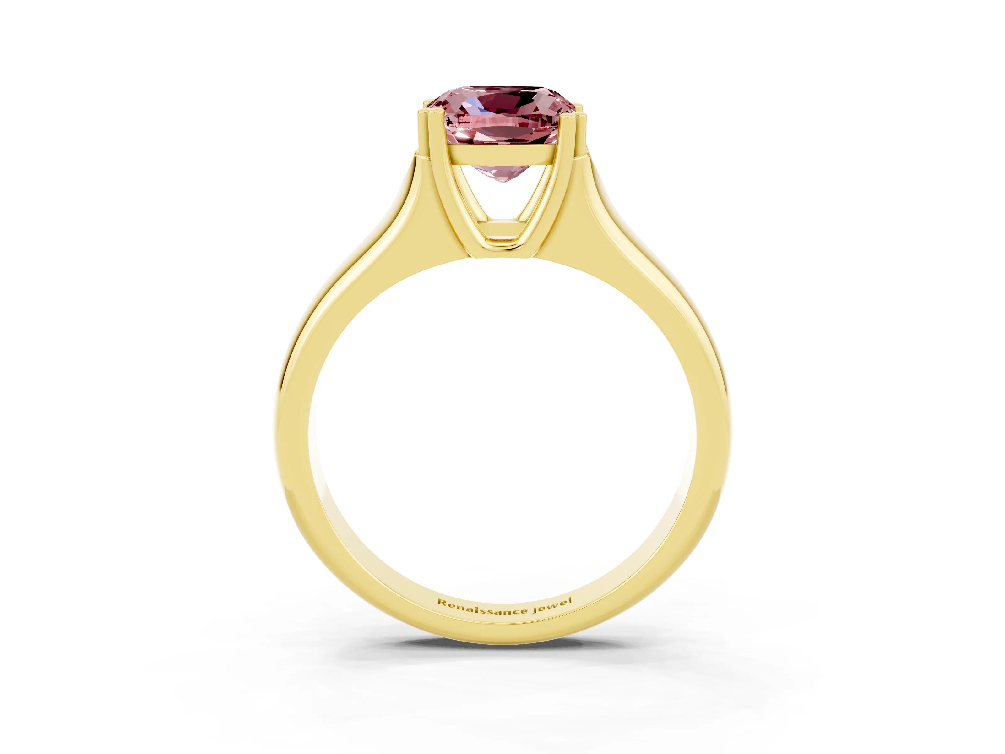 Yellow gold Cushion Cut Morganite Solitaire Ring with Wide Band and Prong Setting_3