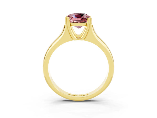 Yellow gold Cushion Cut Morganite Solitaire Ring with Wide Band and Prong Setting