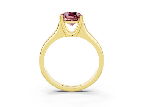 Yellow gold Cushion Cut Morganite Solitaire Ring with Wide Band and Prong Setting_3