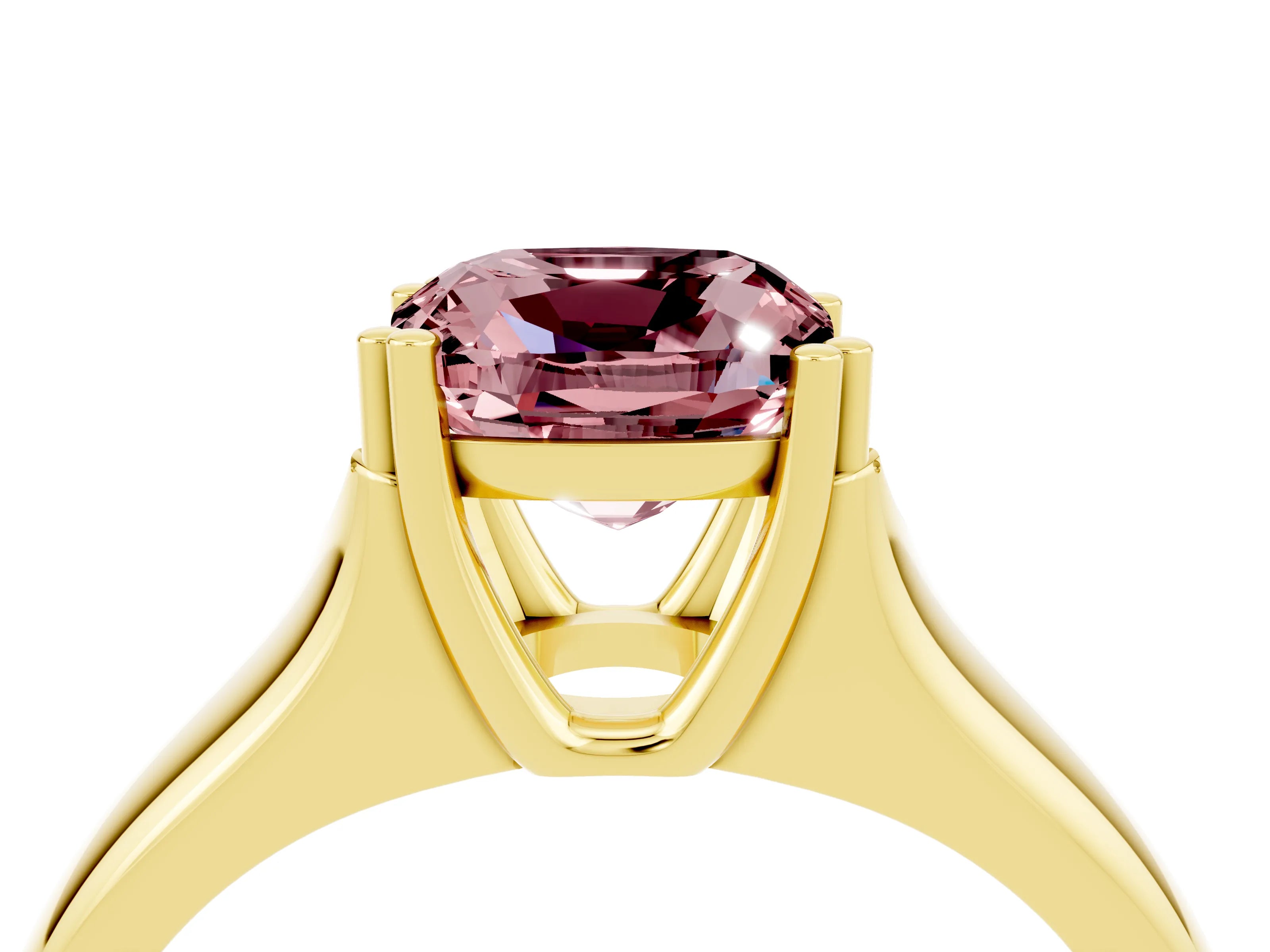 Yellow gold Cushion Cut Morganite Solitaire Ring with Wide Band and Prong Setting_4