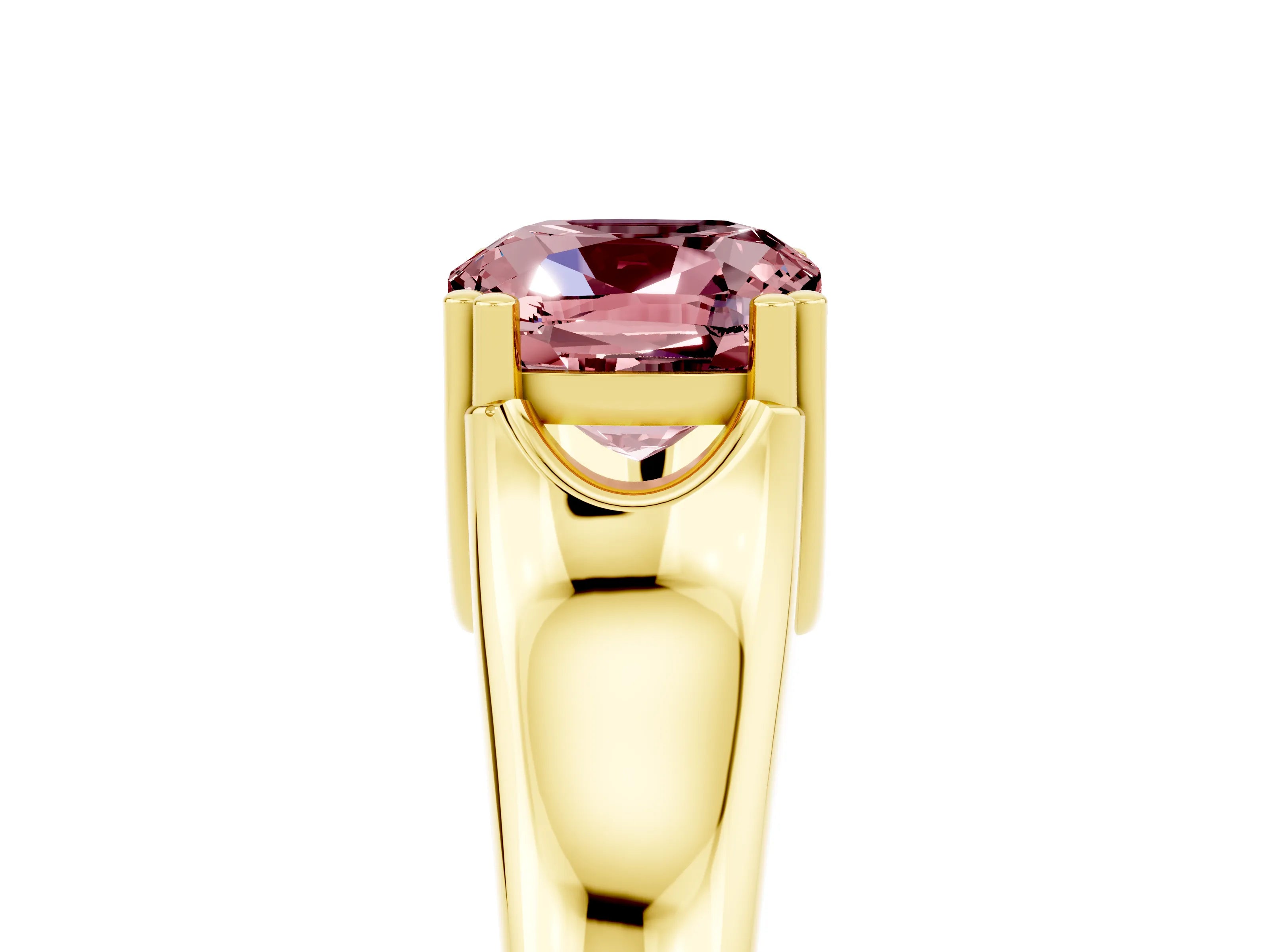 Yellow gold Cushion Cut Morganite Solitaire Ring with Wide Band and Prong Setting_5
