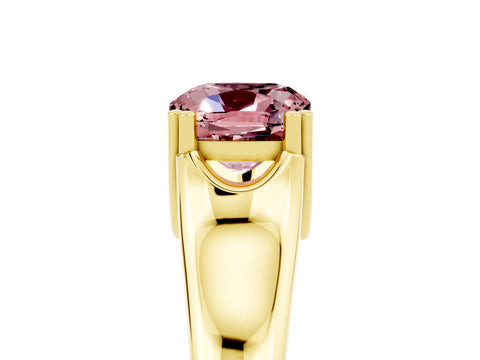 Yellow gold Cushion Cut Morganite Solitaire Ring with Wide Band and Prong Setting_5