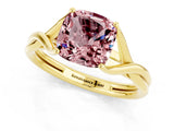 Yellow gold Cushion Cut Morganite Solitaire Twist Band Prong Setting Ring_25