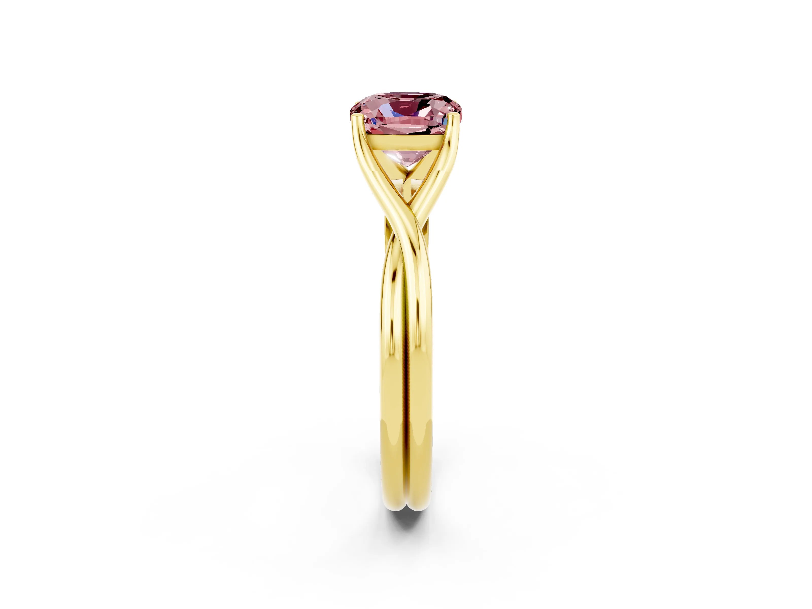 Yellow gold Cushion Cut Morganite Solitaire Twist Band Prong Setting Ring_26