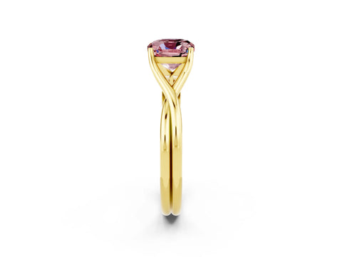 Yellow gold Cushion Cut Morganite Solitaire Twist Band Prong Setting Ring_26