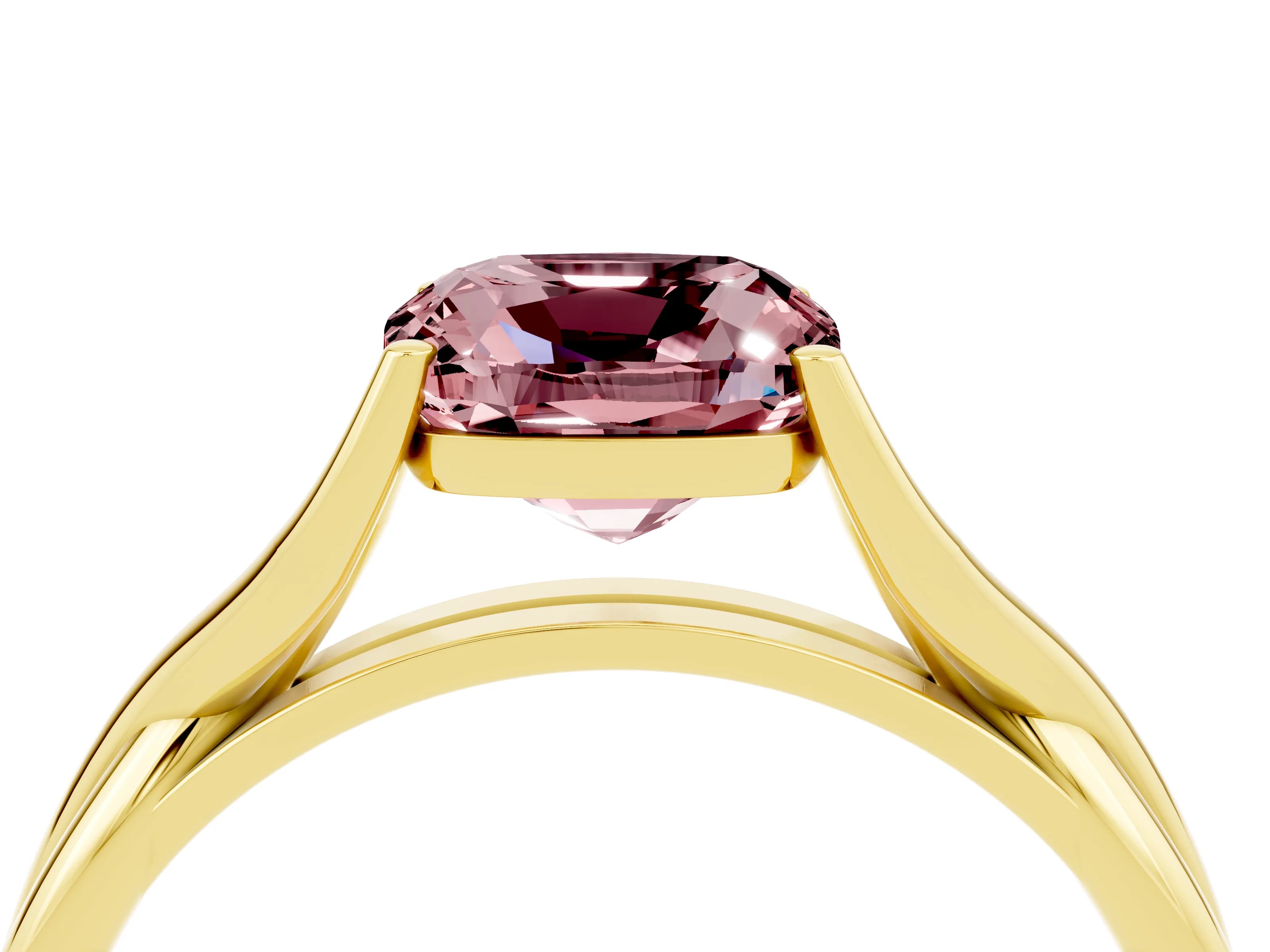 Yellow gold Cushion Cut Morganite Solitaire Twist Band Prong Setting Ring_28