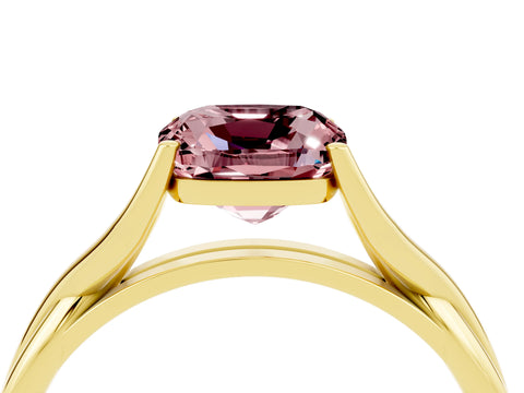 Yellow gold Cushion Cut Morganite Solitaire Twist Band Prong Setting Ring_28