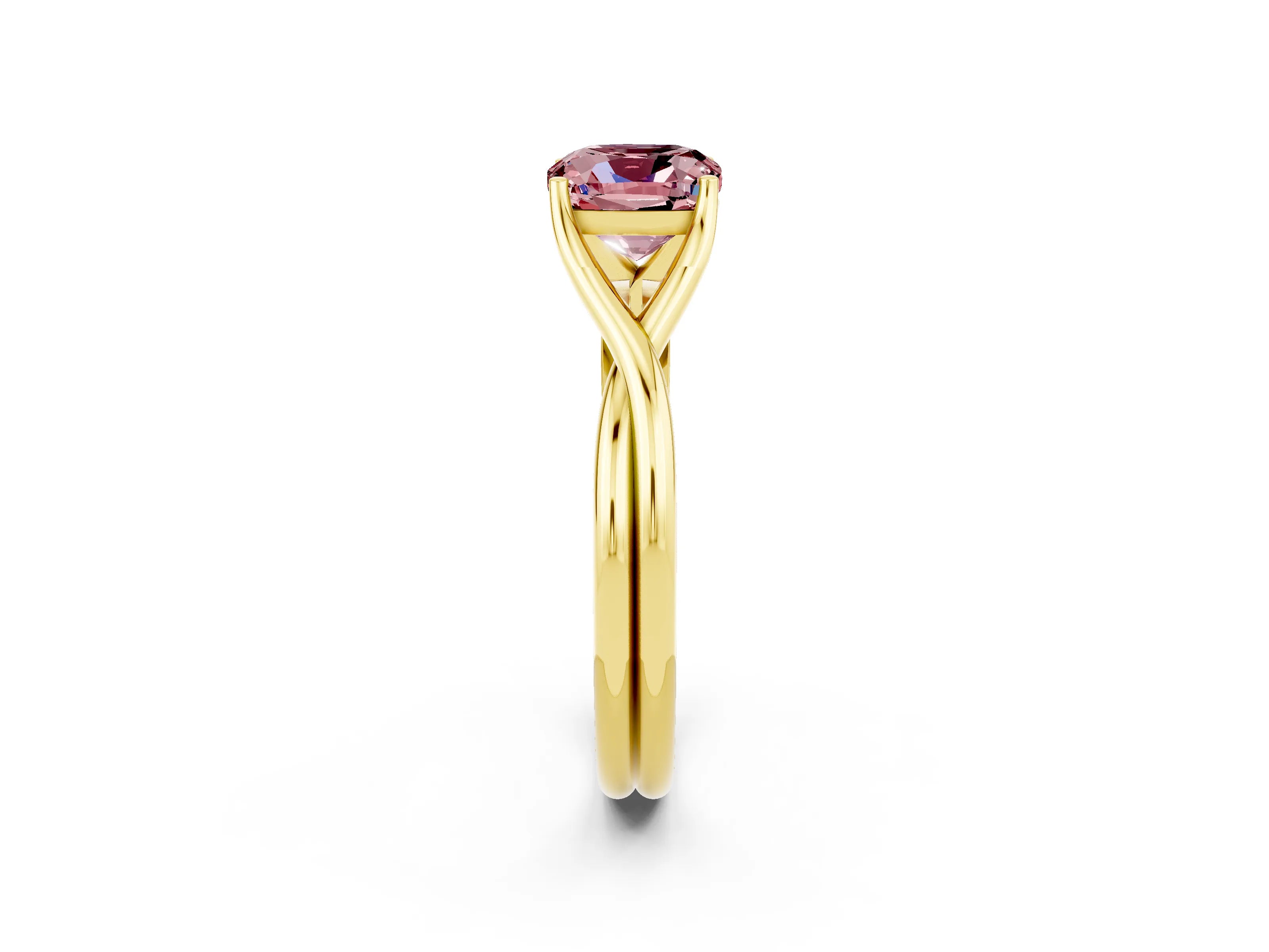 Yellow gold Cushion Cut Morganite Solitaire Twist Band Prong Setting Ring_34