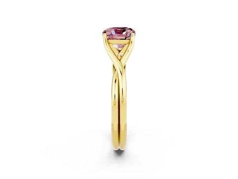 Yellow gold Cushion Cut Morganite Solitaire Twist Band Prong Setting Ring_34