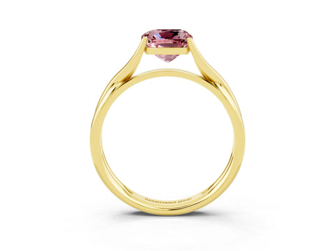 Yellow gold Cushion Cut Morganite Solitaire Twist Band Prong Setting Ring_35