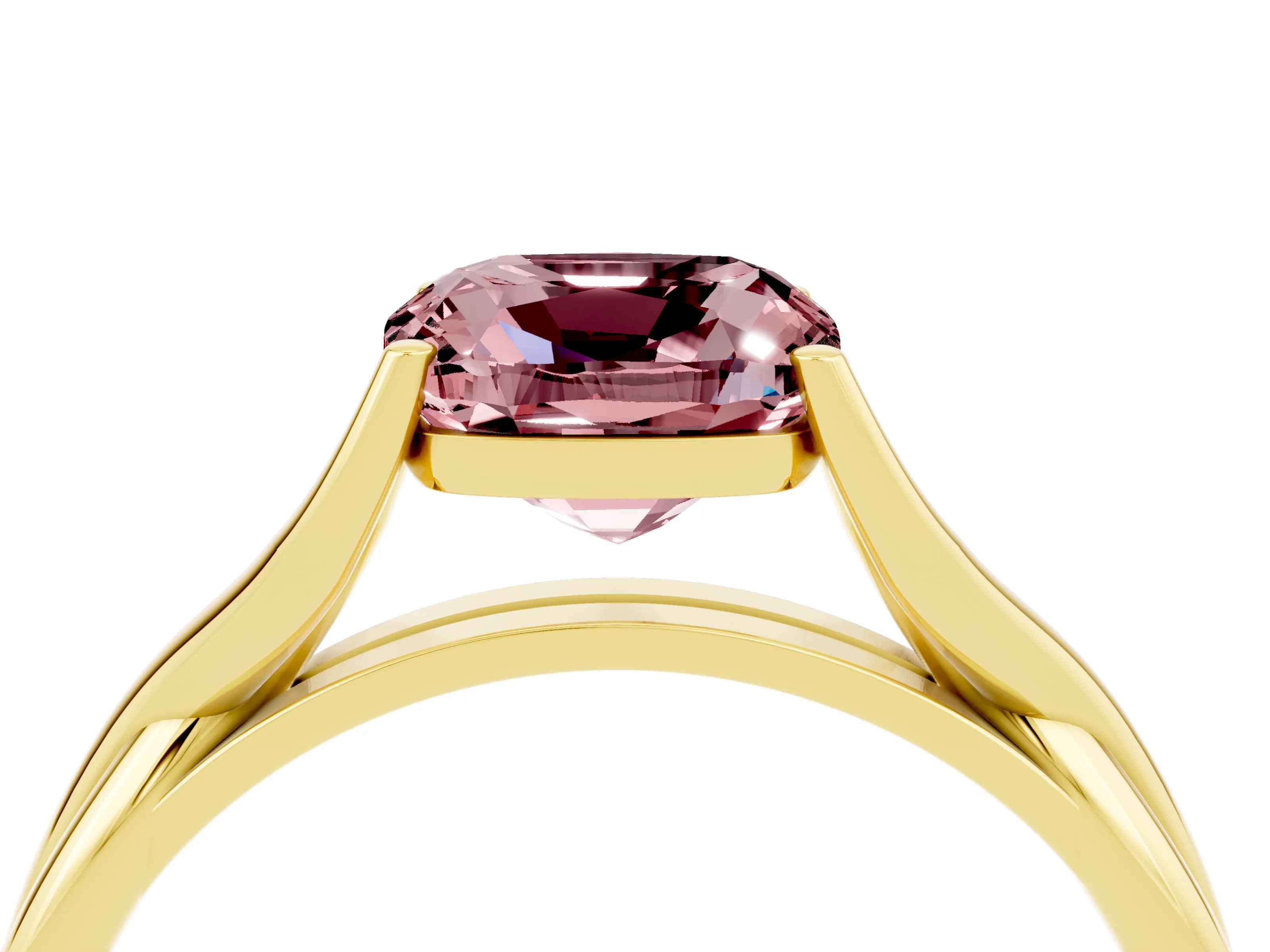 Yellow gold Cushion Cut Morganite Solitaire Twist Band Prong Setting Ring_36
