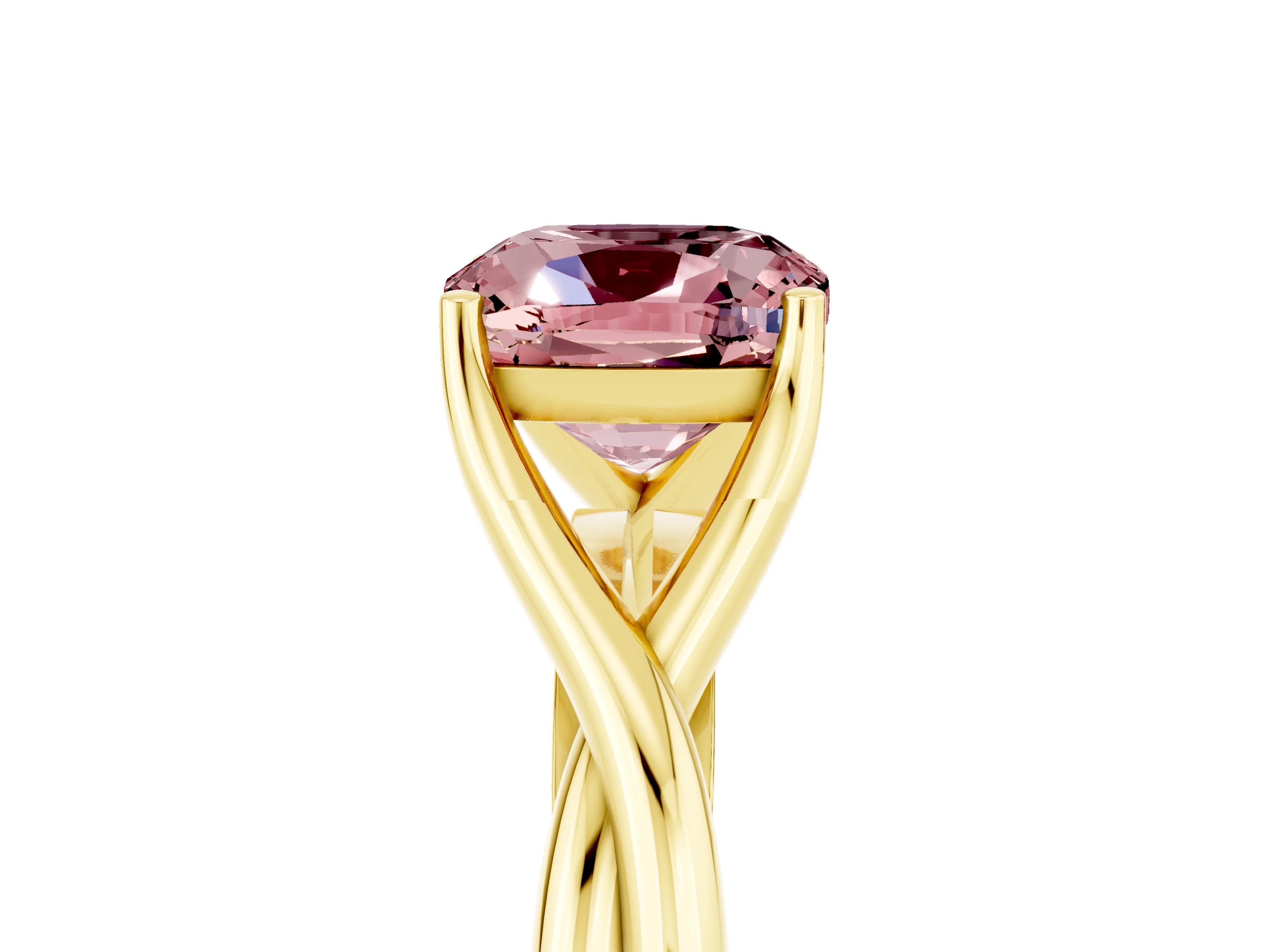 Yellow gold Cushion Cut Morganite Solitaire Twist Band Prong Setting Ring_37
