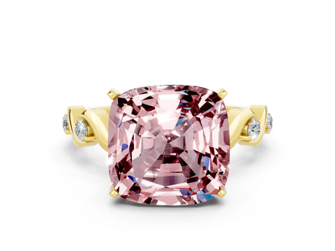 Yellow gold Cushion Cut Morganite Solitaire Twisted Band with Round  Accents and Prong Setting_12
