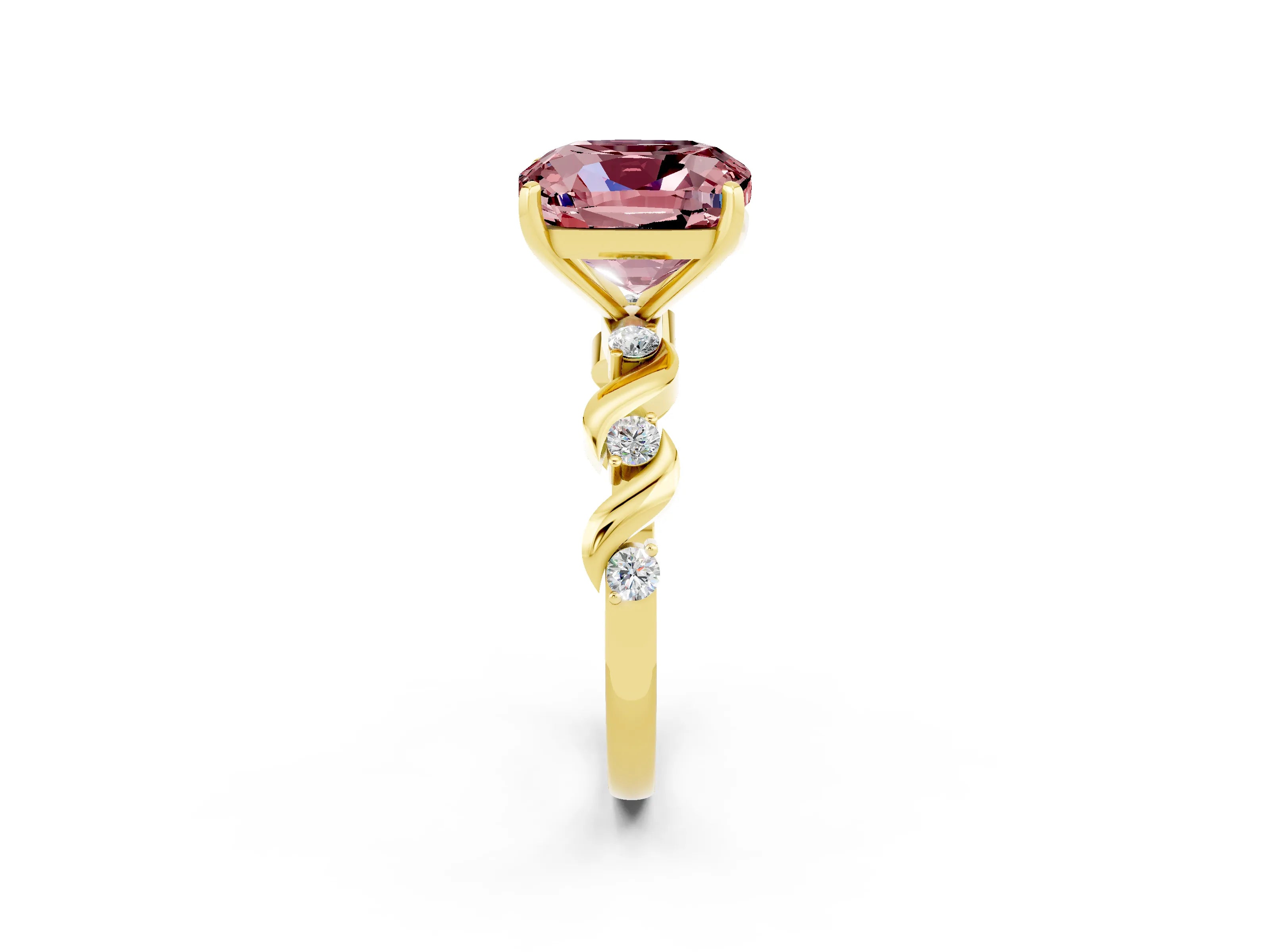 Yellow gold Cushion Cut Morganite Solitaire Twisted Band with Round  Accents and Prong Setting_14
