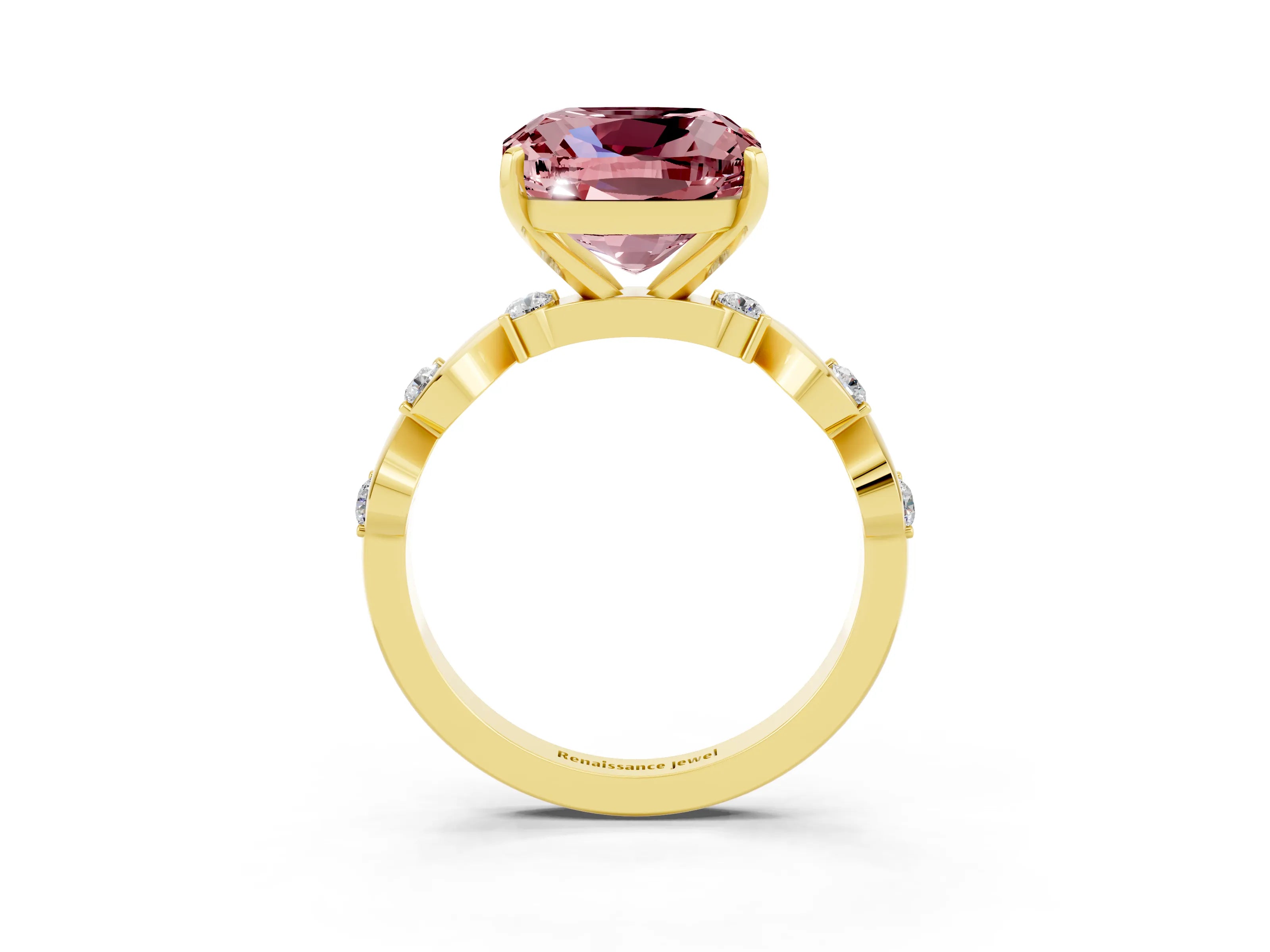 Yellow gold Cushion Cut Morganite Solitaire Twisted Band with Round  Accents and Prong Setting_15