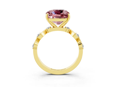 Yellow gold Cushion Cut Morganite Solitaire Twisted Band with Round  Accents and Prong Setting_15