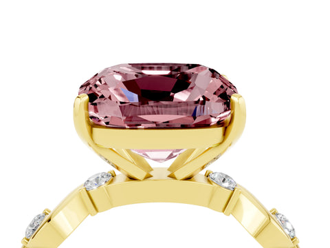 Yellow gold Cushion Cut Morganite Solitaire Twisted Band with Round  Accents and Prong Setting_16
