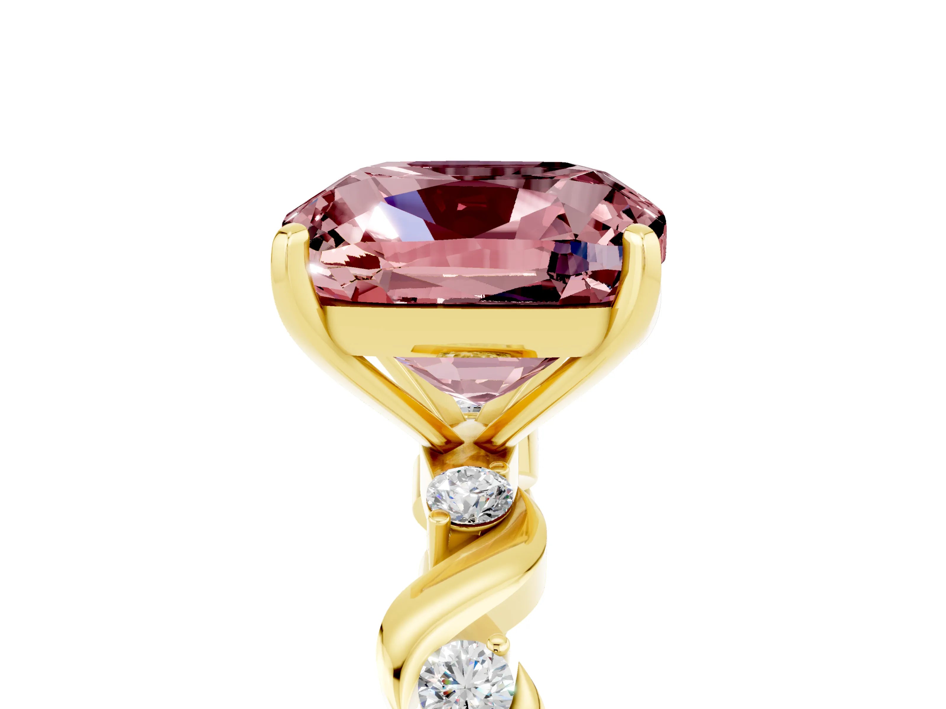 Yellow gold Cushion Cut Morganite Solitaire Twisted Band with Round  Accents and Prong Setting_17