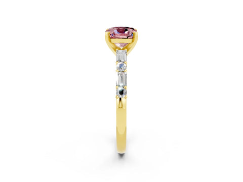 Yellow gold Cushion Cut Morganite Solitaire with Side Baguettes and Channel Set Band_2