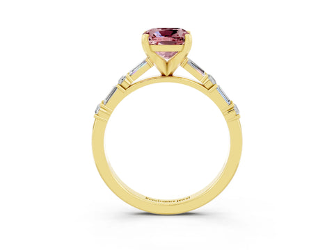 Yellow gold Cushion Cut Morganite Solitaire with Side Baguettes and Channel Set Band_3