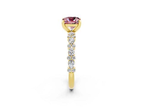 Yellow gold Cushion Cut Morganite Solitaire with Side Stones, Pave Band, Four-Prong Setting_14