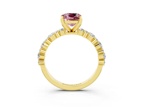 Yellow gold Cushion Cut Morganite Solitaire with Side Stones, Pave Band, Four-Prong Setting_15