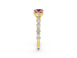 Yellow gold Cushion Cut Morganite Solitaire with Side Stones, Pave Band, Four-Prong Setting_38