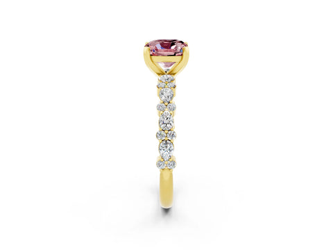 Yellow gold Cushion Cut Morganite Solitaire with Side Stones, Pave Band, Four-Prong Setting_38