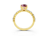 Yellow gold Cushion Cut Morganite Solitaire with Side Stones, Pave Band, Four-Prong Setting_39