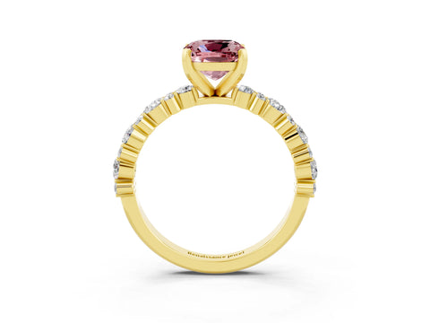 Yellow gold Cushion Cut Morganite Solitaire with Side Stones, Pave Band, Four-Prong Setting_39