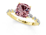 Yellow gold Cushion Cut Morganite Solitaire with Side Stones on a Pavé Band and Four-Prong Setting_1