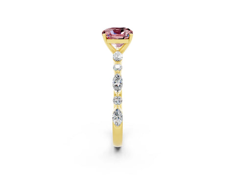 Yellow gold Cushion Cut Morganite Solitaire with Side Stones on a Pavé Band and Four-Prong Setting_2