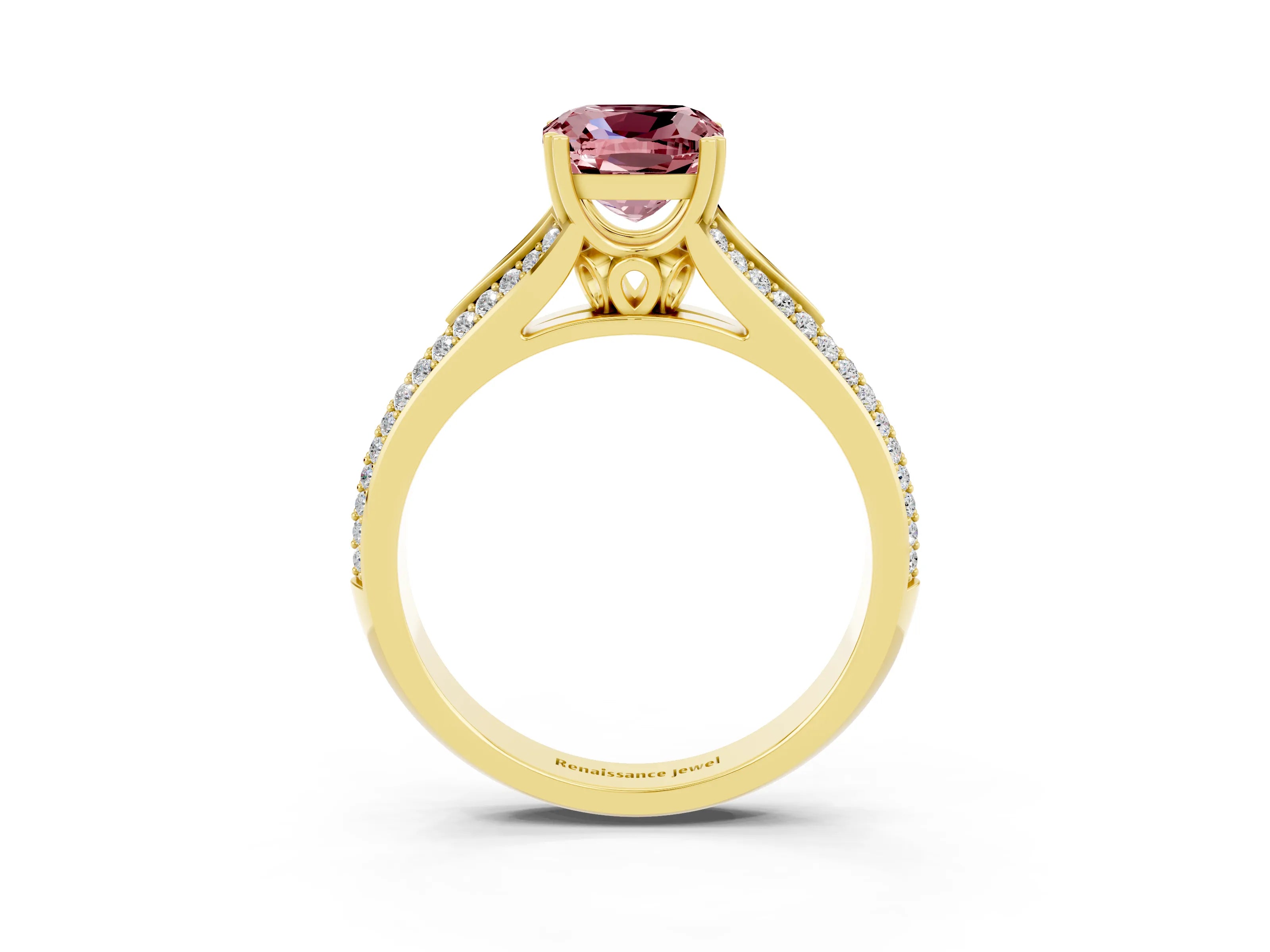 Yellow gold Cushion Cut Morganite Split Shank Engagement Ring with Pavé Band_3