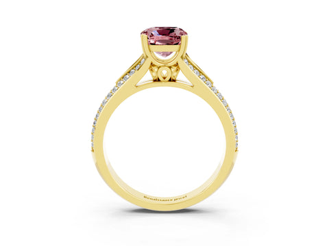 Yellow gold Cushion Cut Morganite Split Shank Engagement Ring with Pavé Band_3