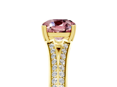 Yellow gold Cushion Cut Morganite Split Shank Engagement Ring with Pavé Band_5