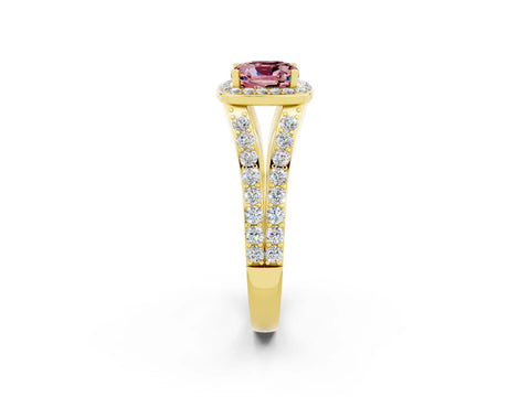 Yellow gold Cushion Cut Morganite Split Shank Halo Ring with Four-Prong Setting_14