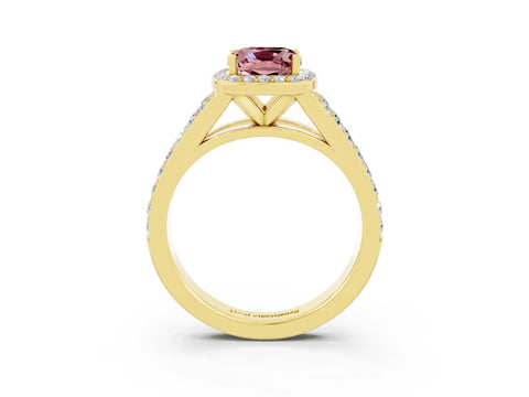 Yellow gold Cushion Cut Morganite Split Shank Halo Ring with Four-Prong Setting_15