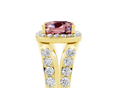 Yellow gold Cushion Cut Morganite Split Shank Halo Ring with Four-Prong Setting_17