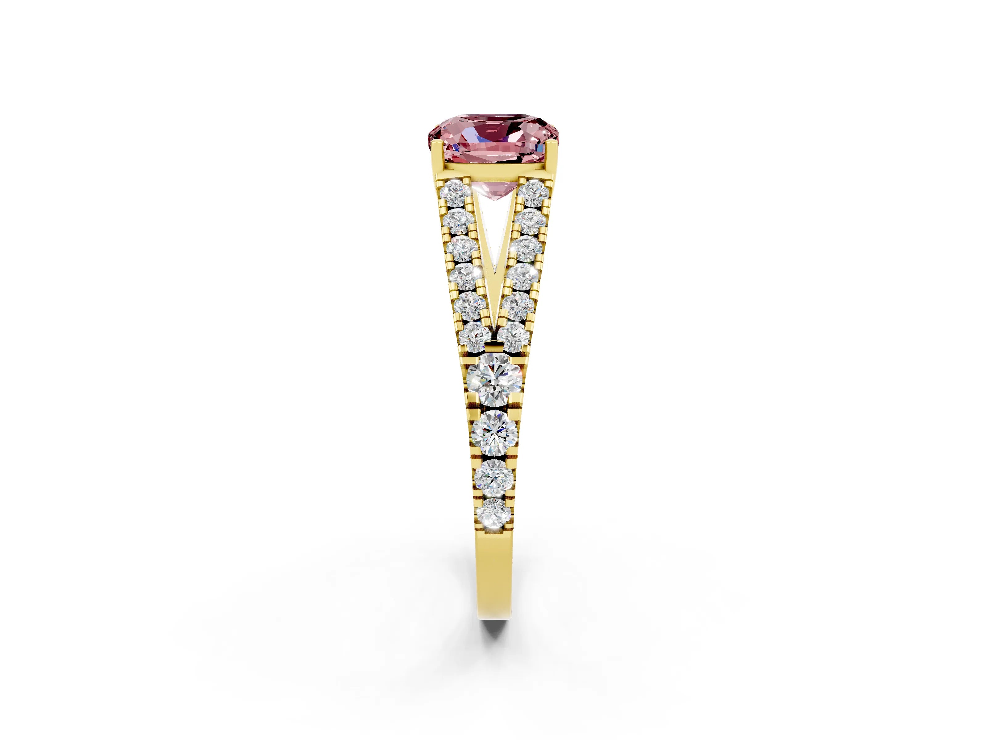 Yellow gold Cushion Cut Morganite Split Shank Pavé Engagement Ring with Four-Prong Setting_14