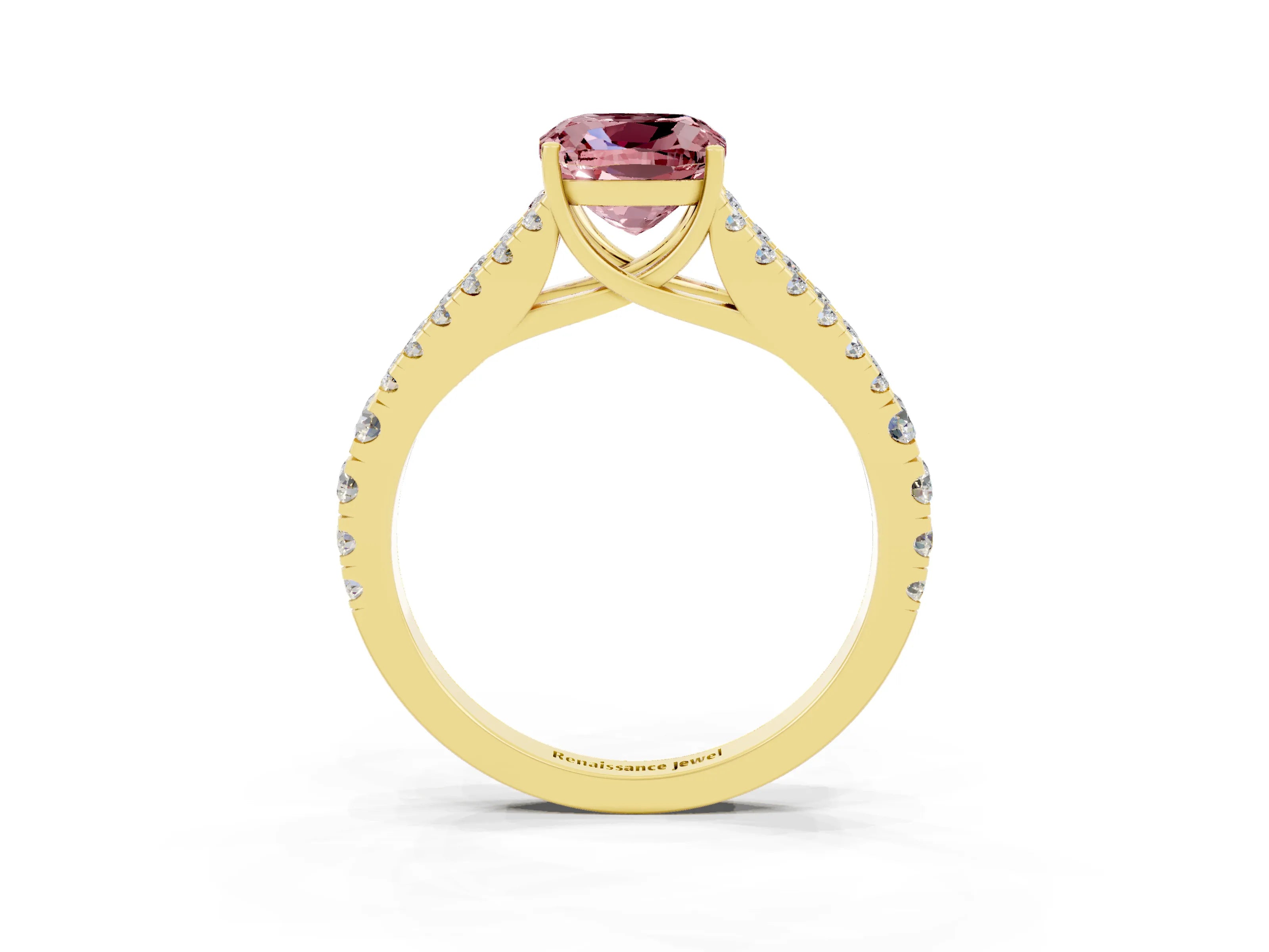 Yellow gold Cushion Cut Morganite Split Shank Pavé Engagement Ring with Four-Prong Setting_15