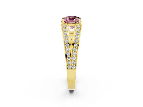 Yellow gold Cushion Cut Morganite Split Shank Ring with Pavé Band and Four-Prong Setting_2