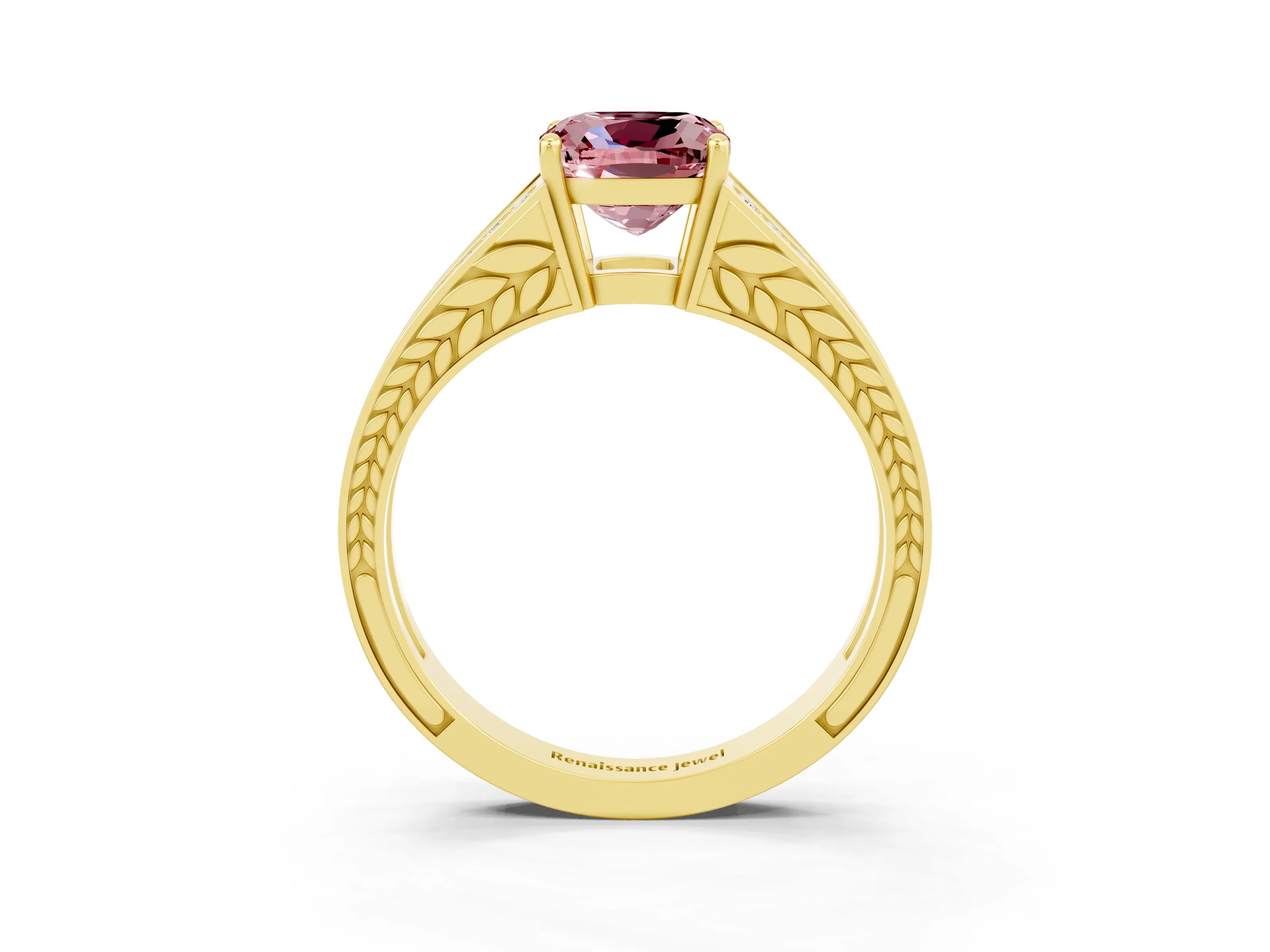 Yellow gold Cushion Cut Morganite Split Shank Ring with Pavé Band and Four-Prong Setting_3